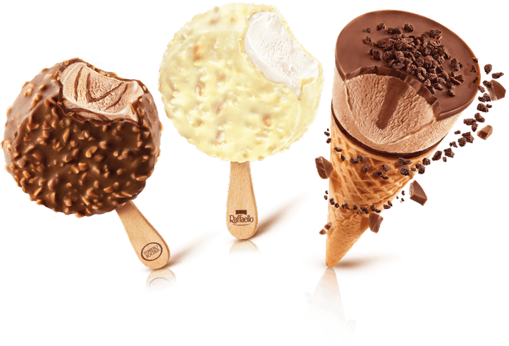 Raffaello Eis und kinder bueno Eis und Ferrero Rocher Eis