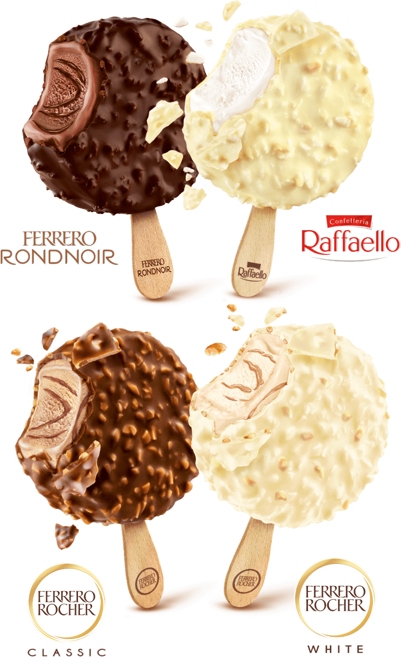 Ferrero Rondnoir Eis, Raffaello Eis, Ferrero Rocher Eis Classic und White