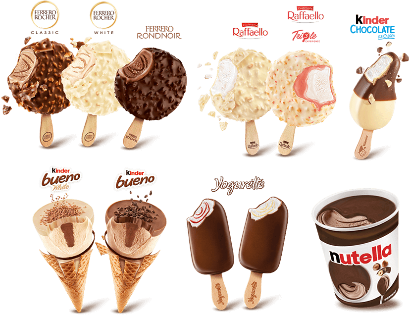 alle drei Ferrero Eis nebeneinander